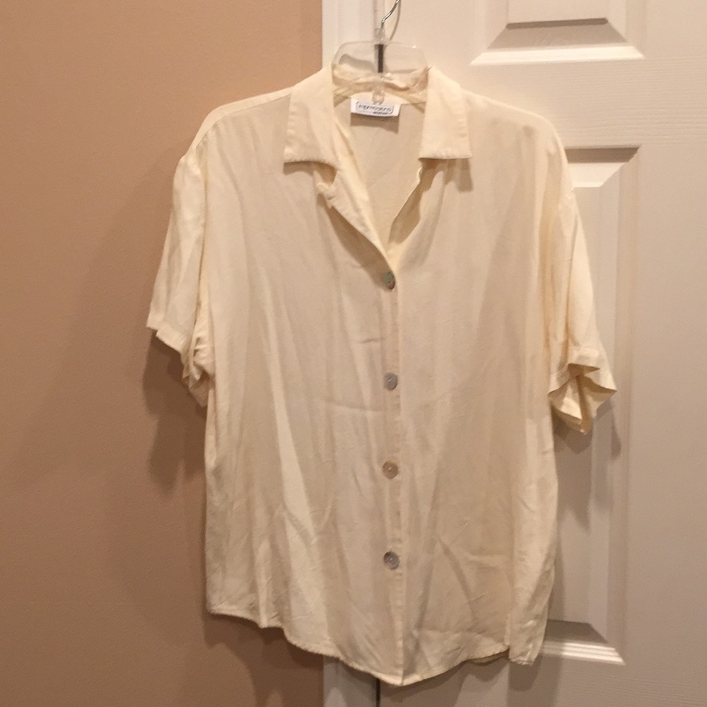 Notations short sleeved button-down blouse